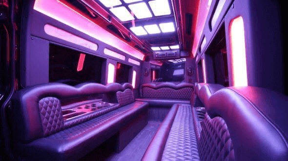 Interior of Short Pump Party Bus Company's 14 Passenger Sprinter Limousine in Short Pump
