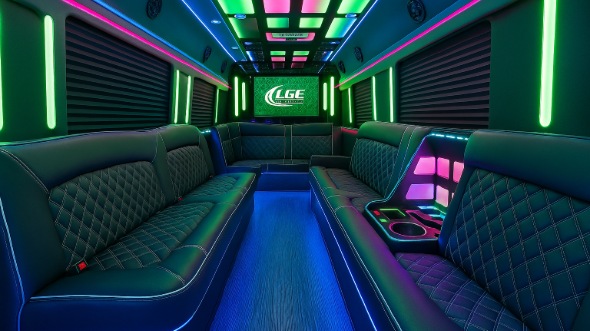 Interior of Hampton Party Bus Company's 20 Passenger Party Bus in Hampton