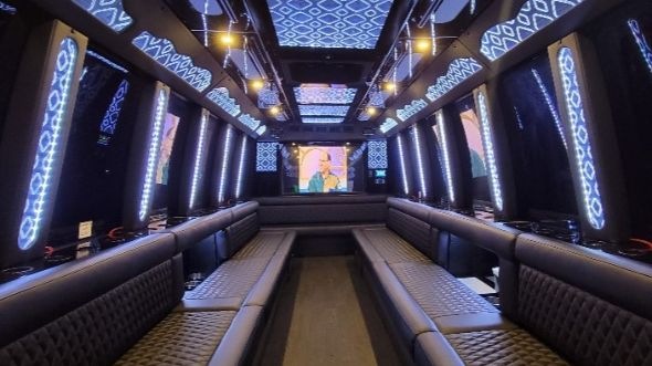 Interior of Staunton Party Bus Company's 28 Passenger Party Bus in Staunton