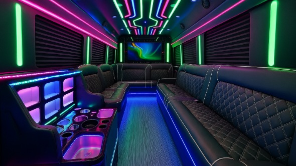 Interior of Woodbridge Party Bus Company's 40 Passenger Party Bus in Woodbridge